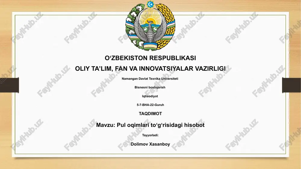 pul oqimlari to'g'risidagi hisobot — PPTX
