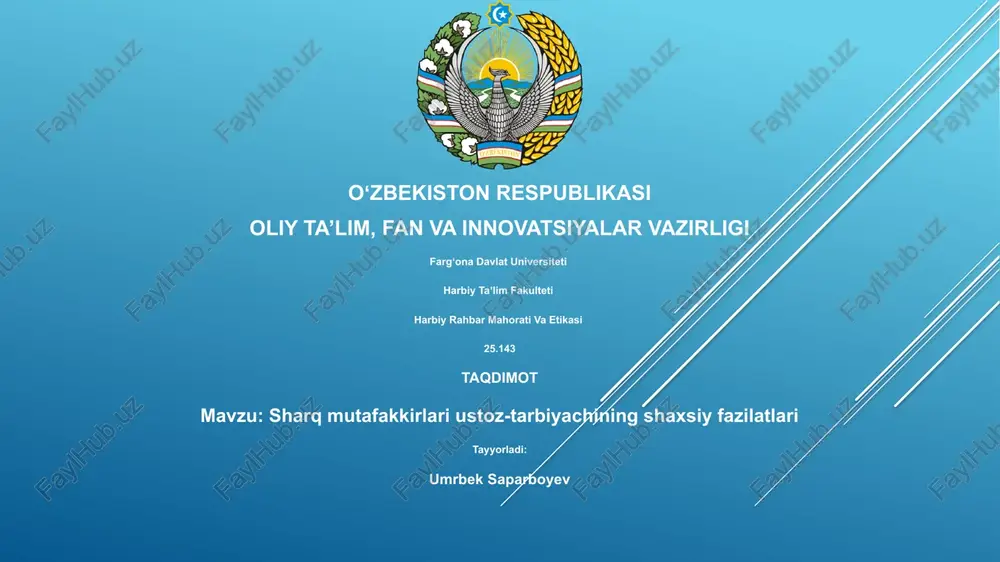 sharq mutafakkirlari ustoz-tarbiyachining shaxsiy fazilatlari — PPTX