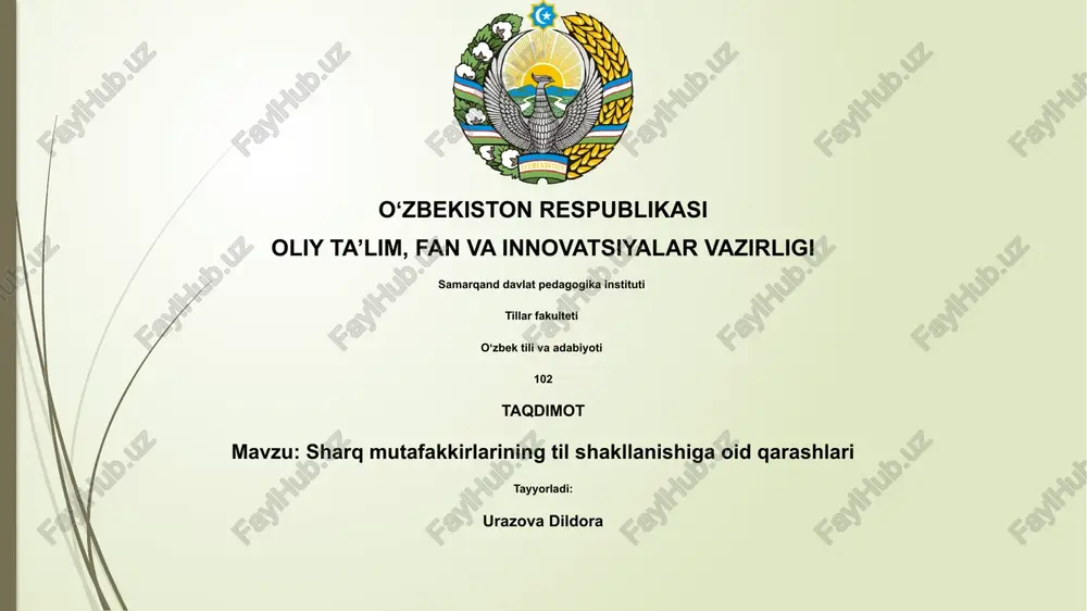 sharq mutafakkirlarining til shakllanishiga oid qarashlari — PPTX