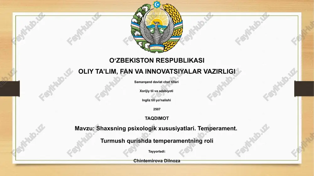 shaxsning psixologik xususiyatlari. temperament. — PPTX