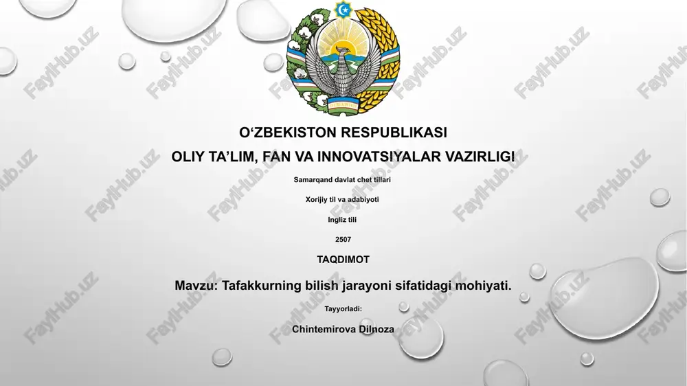 tafakkurning bilish jarayoni sifatidagi mohiyati — PPTX