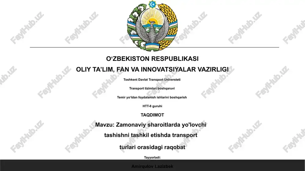 zamonaviy sharoitlarda yo'lovchi tashishni tashkil etishda transport turlari orasidagi raqobat — PPTX