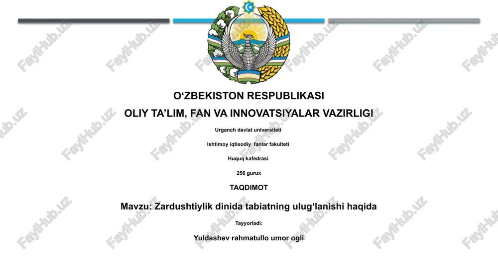 zardushtiylik dinida tabiatning ulugʻlanishi haqida — PPTX