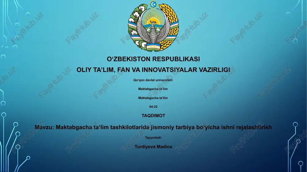 maktabgacha taʼlim tashkilotlarida jismoniy tarbiya boʻyicha ishni rejalashtirish — PPTX
