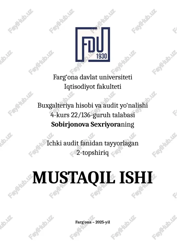 ichki auditni rejalashtirish — DOCX