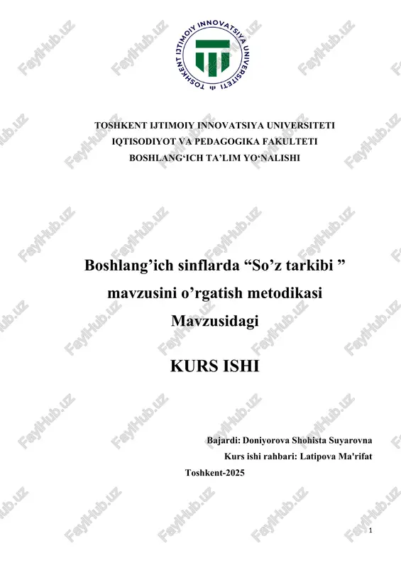 so’z tarkibi ” mavzusini o’rgatish metodikas — DOCX