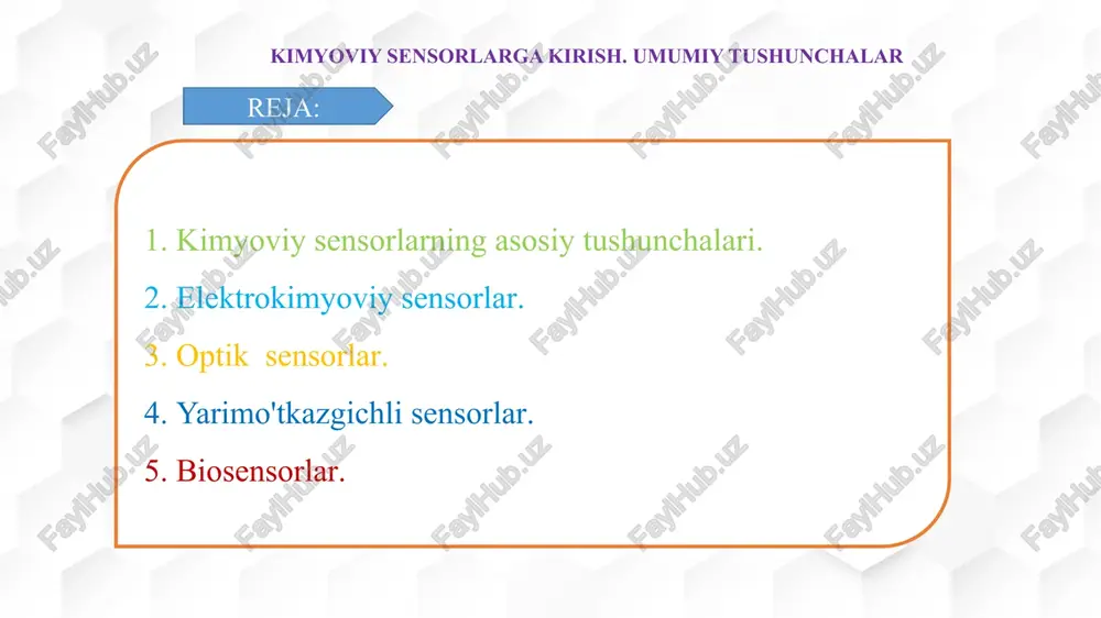 kimyoviy sensorlarga kirish. umumiy tushunchalar — PPTX