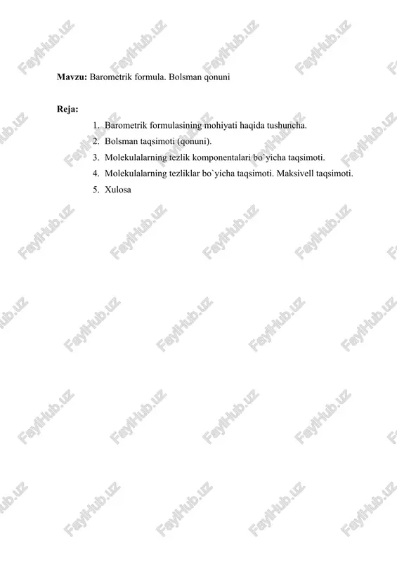 barometrik formula. bolsman qonuni — DOC