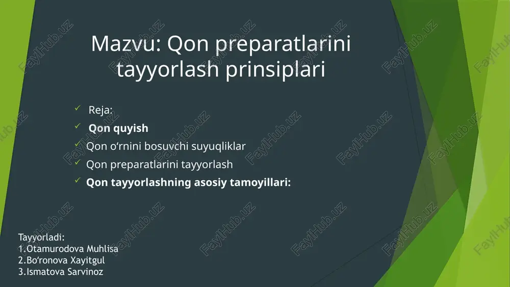 qon preparatlarini tayyorlash prinsiplari — PPTX