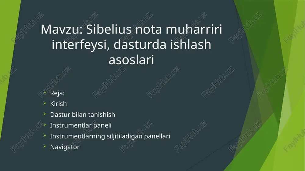 sibelius nota muharriri interfeysi, dasturda ishlash asoslari — PPTX