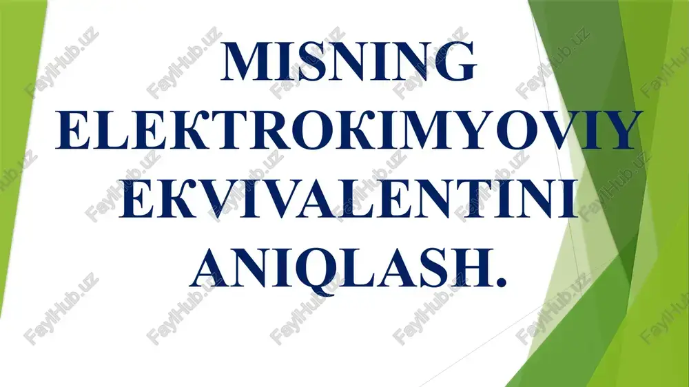 mavzu: misning elektrokimyoviy ekvivalentini aniqlash — PPTX