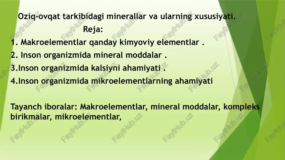 oziq-ovqat tarkibidagi minerallar va ularning xususiyati — PPTX