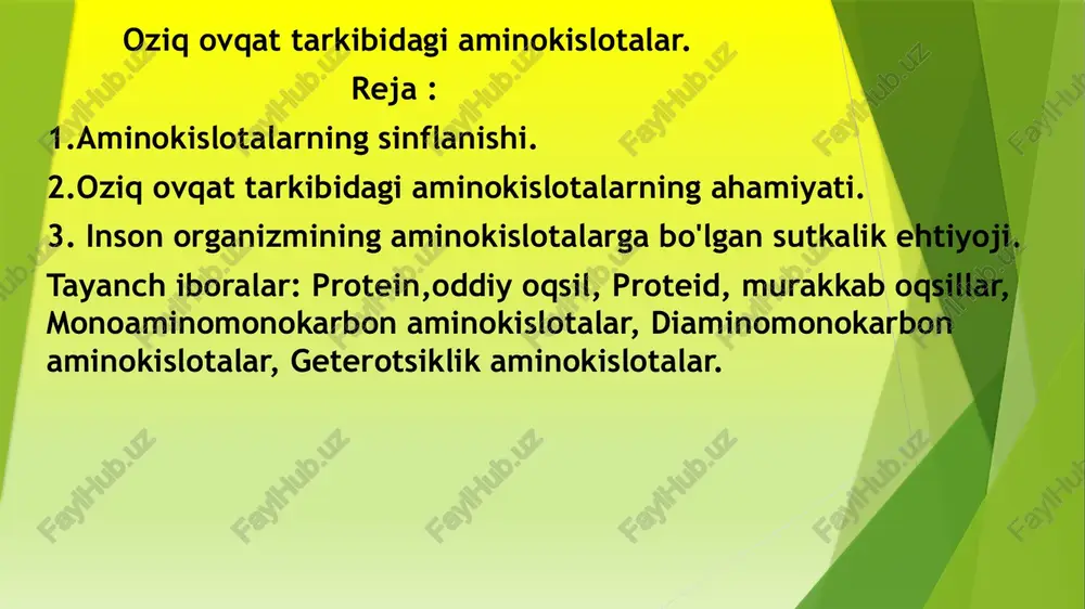 oziq ovqat tarkibidagi aminokislotalar — PPTX