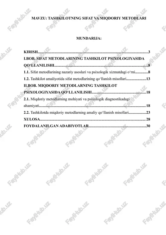tashkilotning sifat va miqdoriy metodlari — DOCX