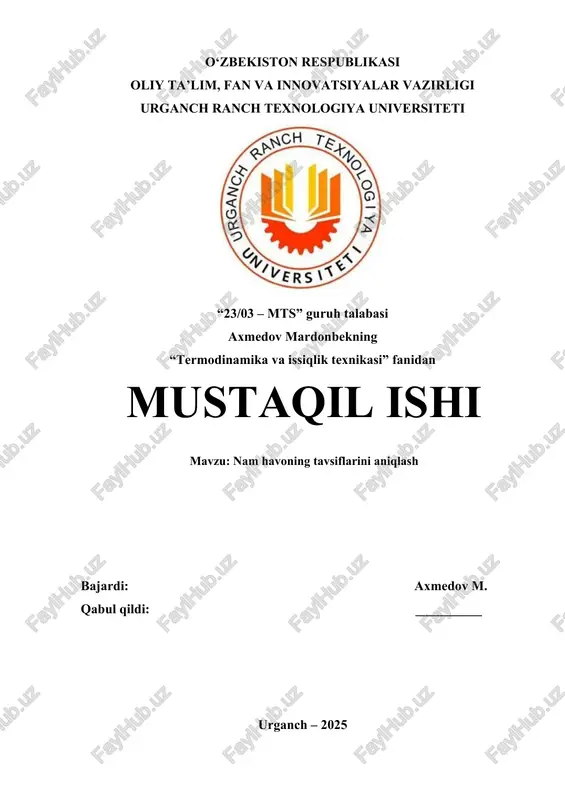 nam havoning tavsiflarini aniqlash — DOCX