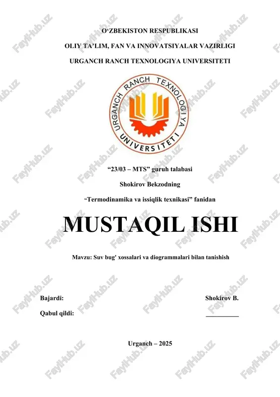suv bug' xossalari va diogrammalari bilan tanishish — DOCX