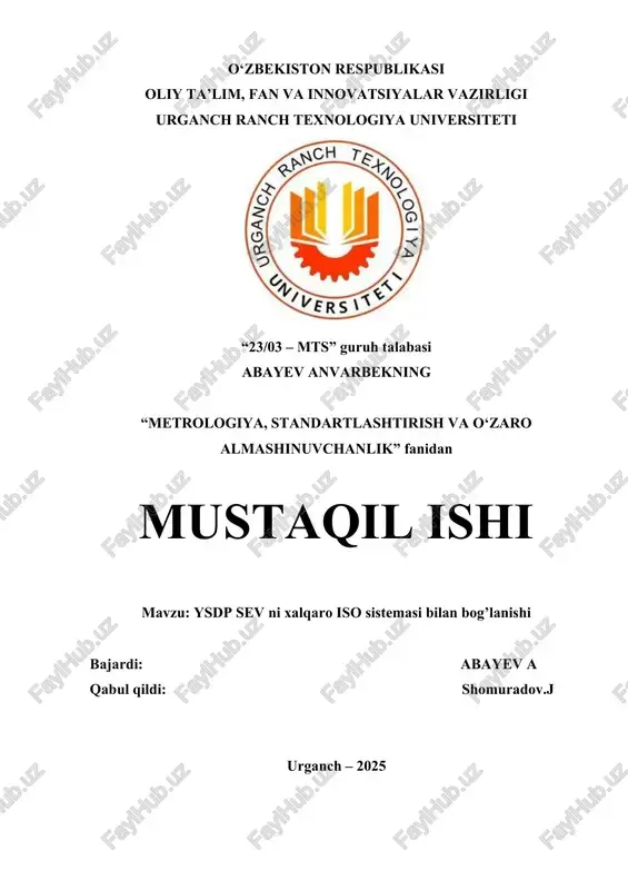 ysdp sev ni xalqaro iso sistemasi bilan bog’lanishi — DOCX