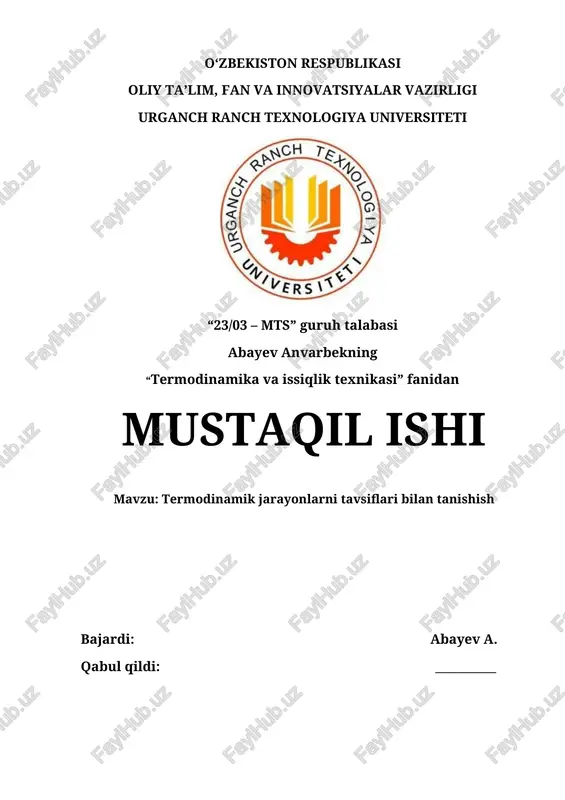 termodinamika va issiqlik texnikasi — DOCX