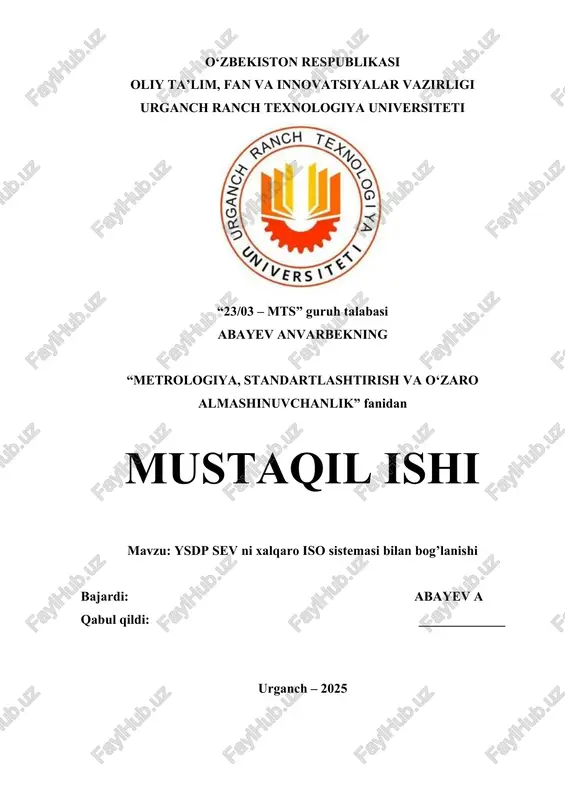 ysdp sev ni xalqaro iso sistemasi bilan bog’lanishi — DOCX