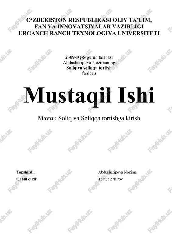 soliq va soliqqa tortish — DOC