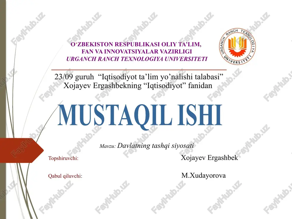 davlatning tashqi siyosati — PPTX