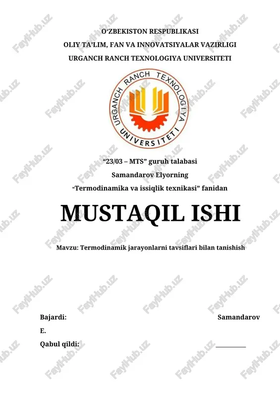 termodinamika va issiqlik texnikasi — DOCX