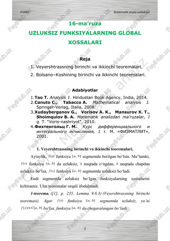 uzluksiz funksiyalarning global xossalari — DOC