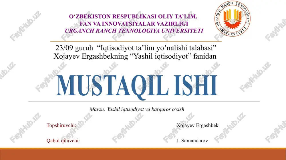 yashil iqtisodiyot va barqaror o'sish — PPTX