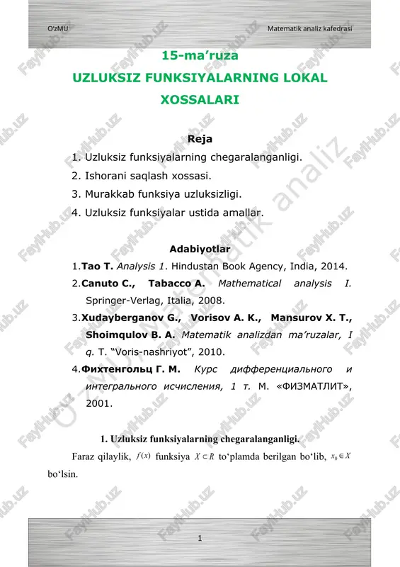 uzluksiz funksiyalarning lokal xossalari — DOC
