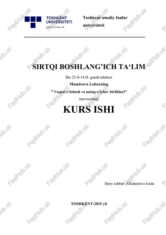 vaqtni oʻlchash va uning oʻlchov birliklari. — DOCX
