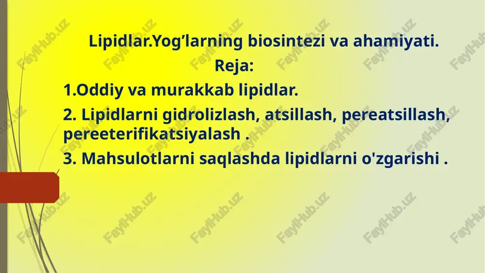 lipidlar.yog’larning biosintezi va ahamiyati — PPTX