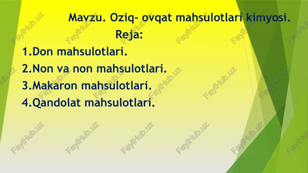 oziq-ovqat mahsulotlari kimyosi — PPTX