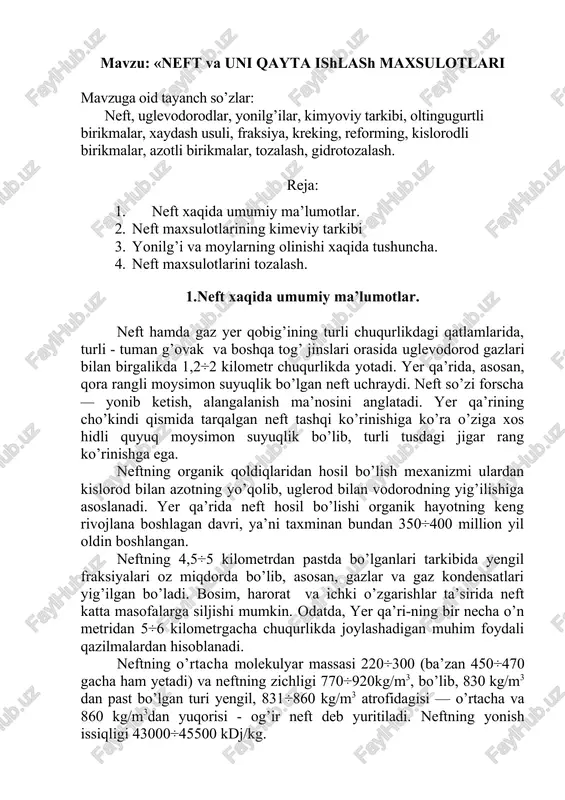 neft va uni qayta ishlash maxsulotlari — DOCX