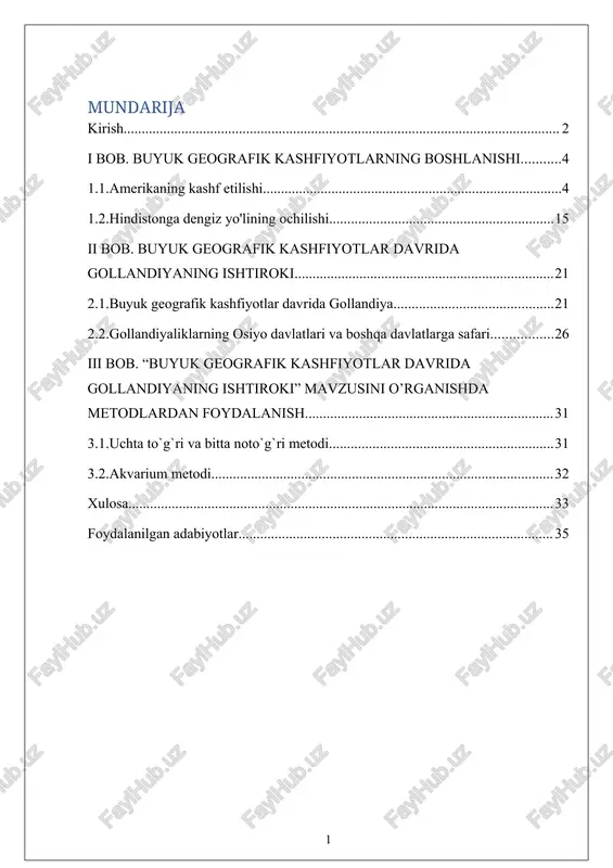 buyuk geografik kashfiyotlar davrida gollandiyaning ishtiroki — DOCX