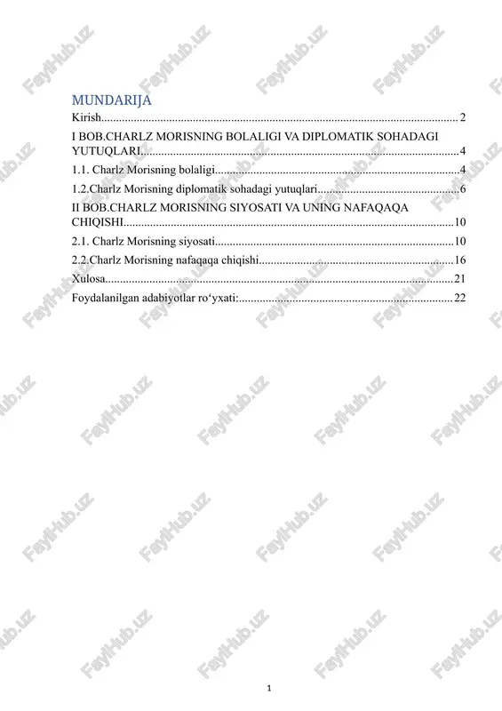 charlz morisning bolaligi va diplomatik sohadagi yutuqlari — DOCX