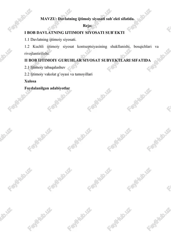 davlatning ijtimoiy siyosati sub`ekti sifatida — DOCX