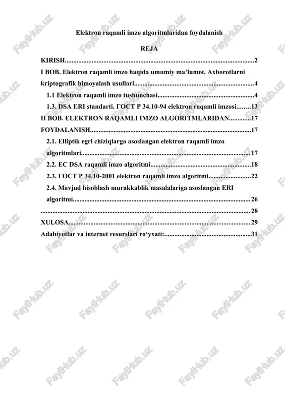 elektron raqamli imzo algoritmlaridan foydalanish — DOC