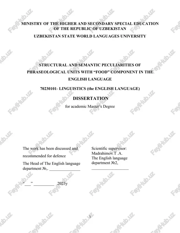 structural and semantic peculiarities of phraseological units with “food” component in the english language — DOCX