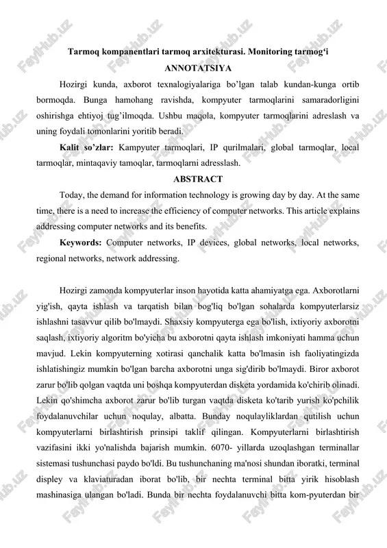 tarmoq kompanentlari tarmoq arxitekturasi — DOCX