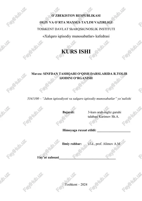 sinfdan tashqari oʻqish darslarida r.tolib ijodini oʻrganish — DOCX