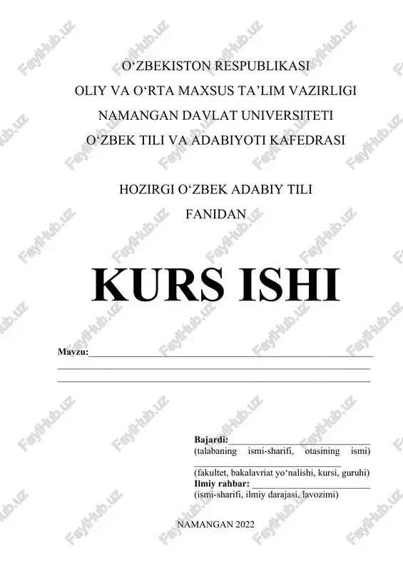 o‘zbek tili fanidan kurs ishi — DOCX