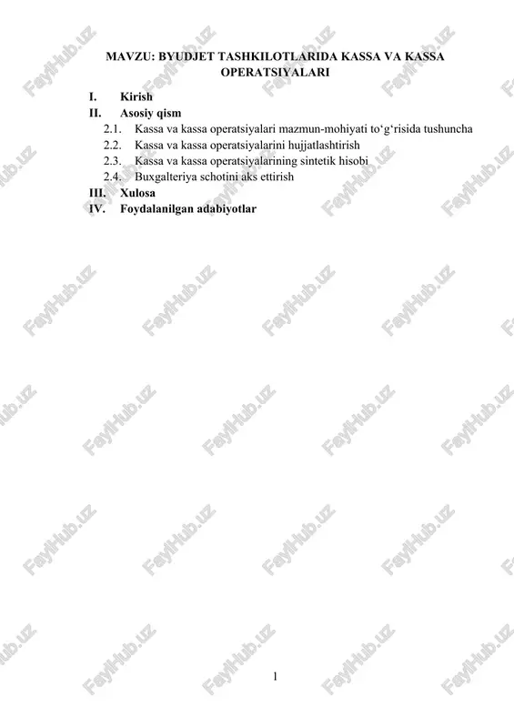 byudjet tashkilotlarida kassa va kassa operatsiyalari — DOCX