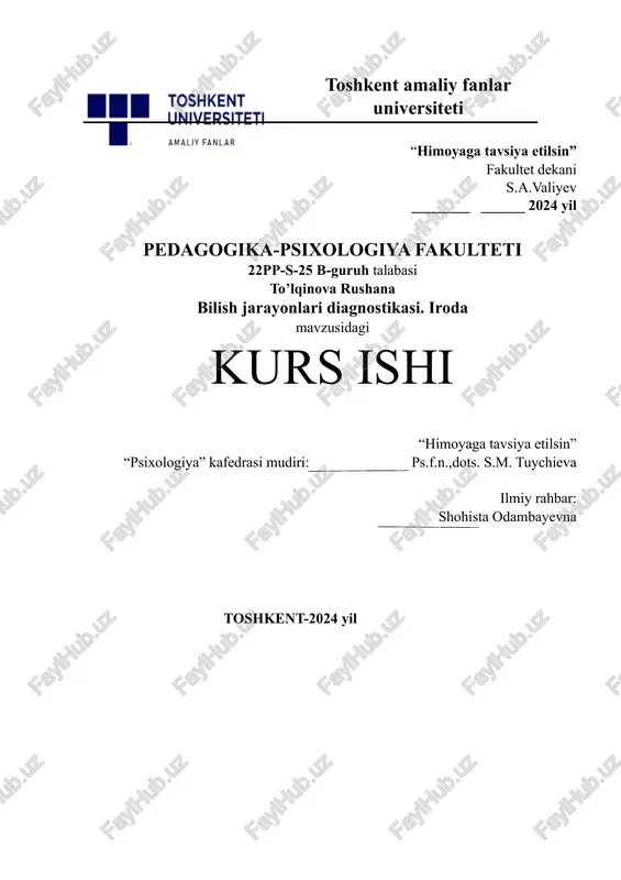 bilish jarayonlari diagnostikasi iroda — DOCX