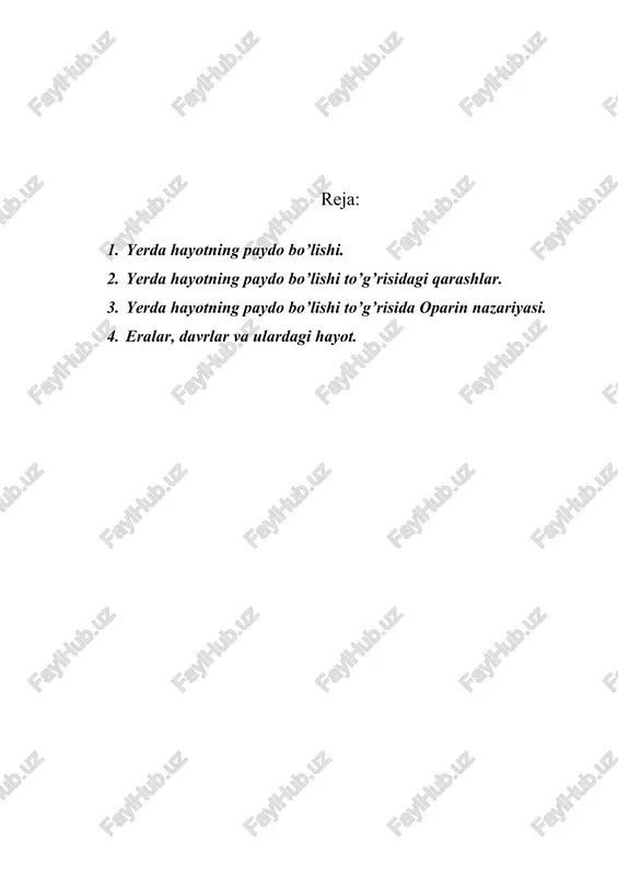 yerda hayotning paydo bo'lishi — DOCX