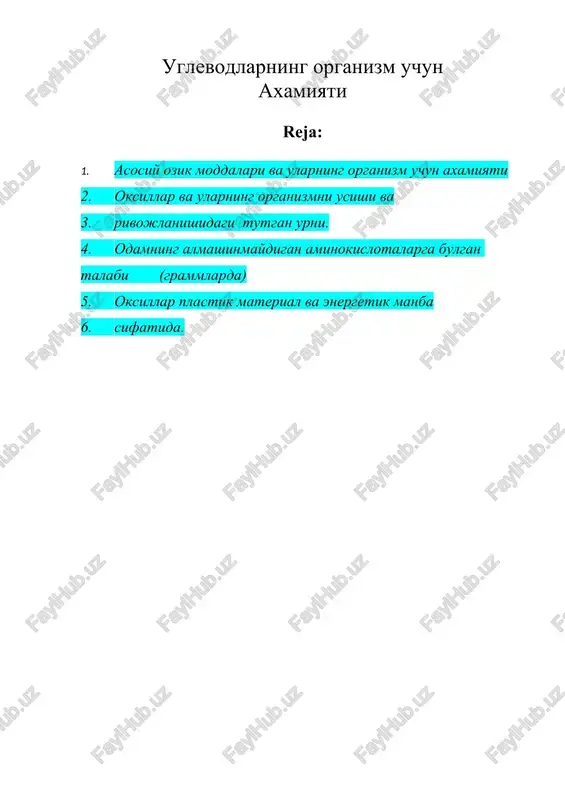 uglevodlarning organizm uchun — DOCX