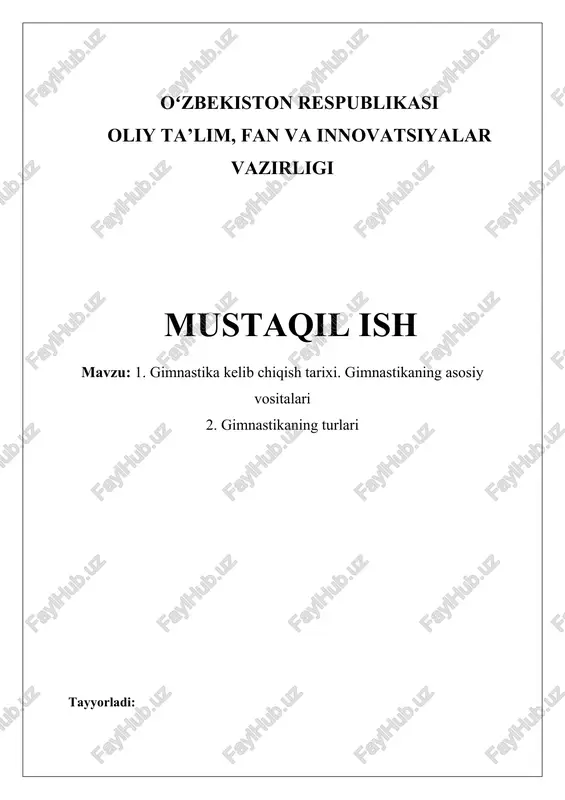 gimnastika kelib chiqish tarixi va asosiy jihozlari — DOCX