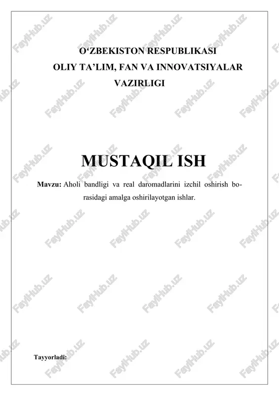 aholi bandligi va real daromadlarini izchil oshirish — DOCX