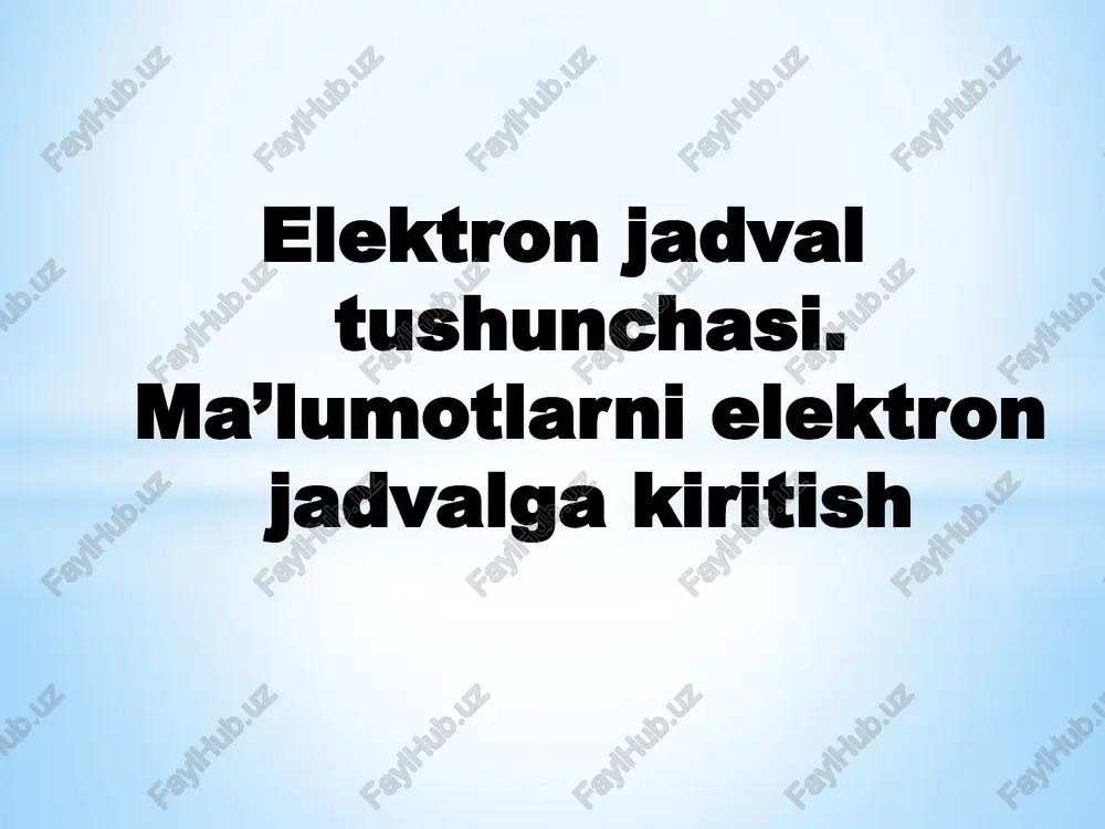 elektron jadval tushunchasi. ma’lumotlarni elektron jadvalga kiritish — PPTX