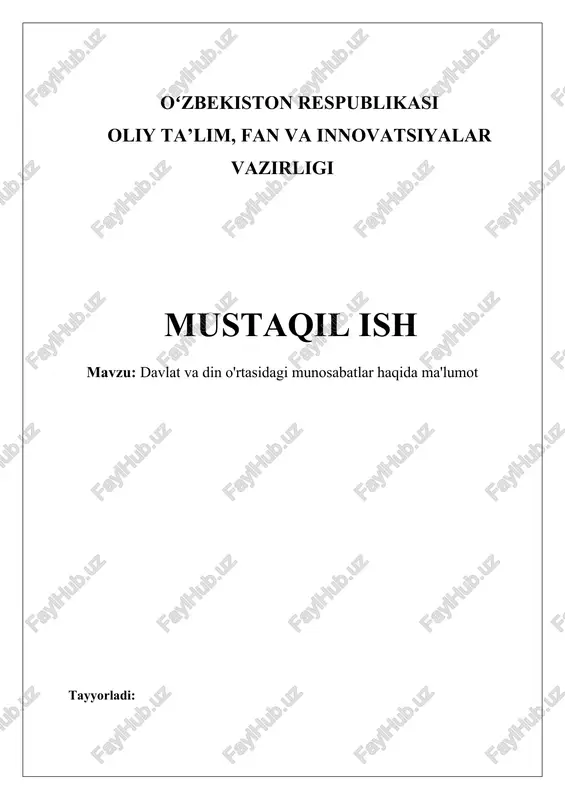 davlat va din munosabatlari — DOCX