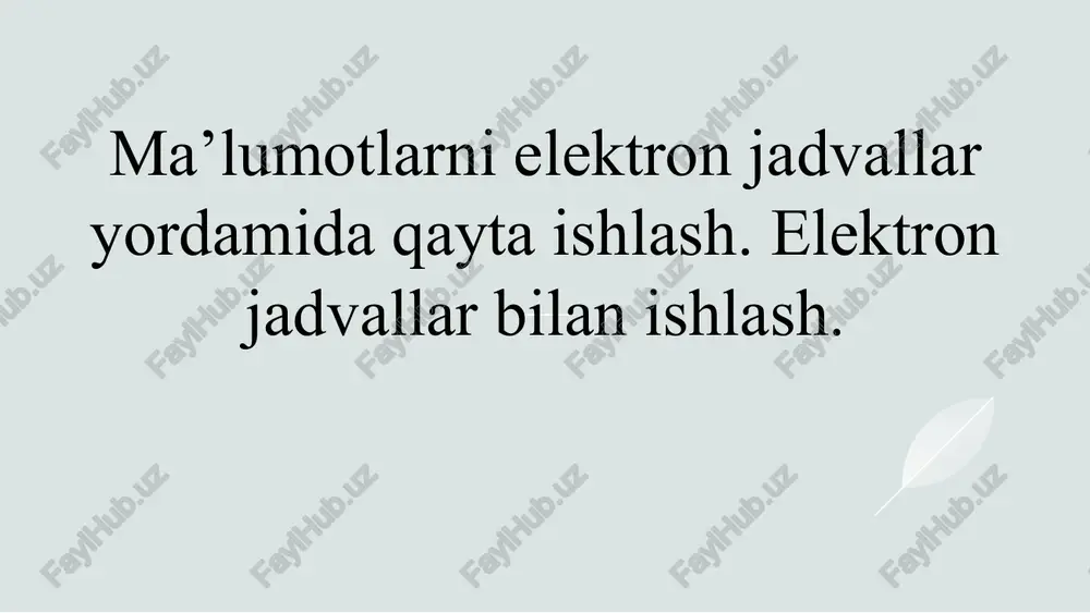 ma’lumotlarni elektron jadvallar yordamida qayta ishlash. elektron jadvallar bilan ishlash — PPTX